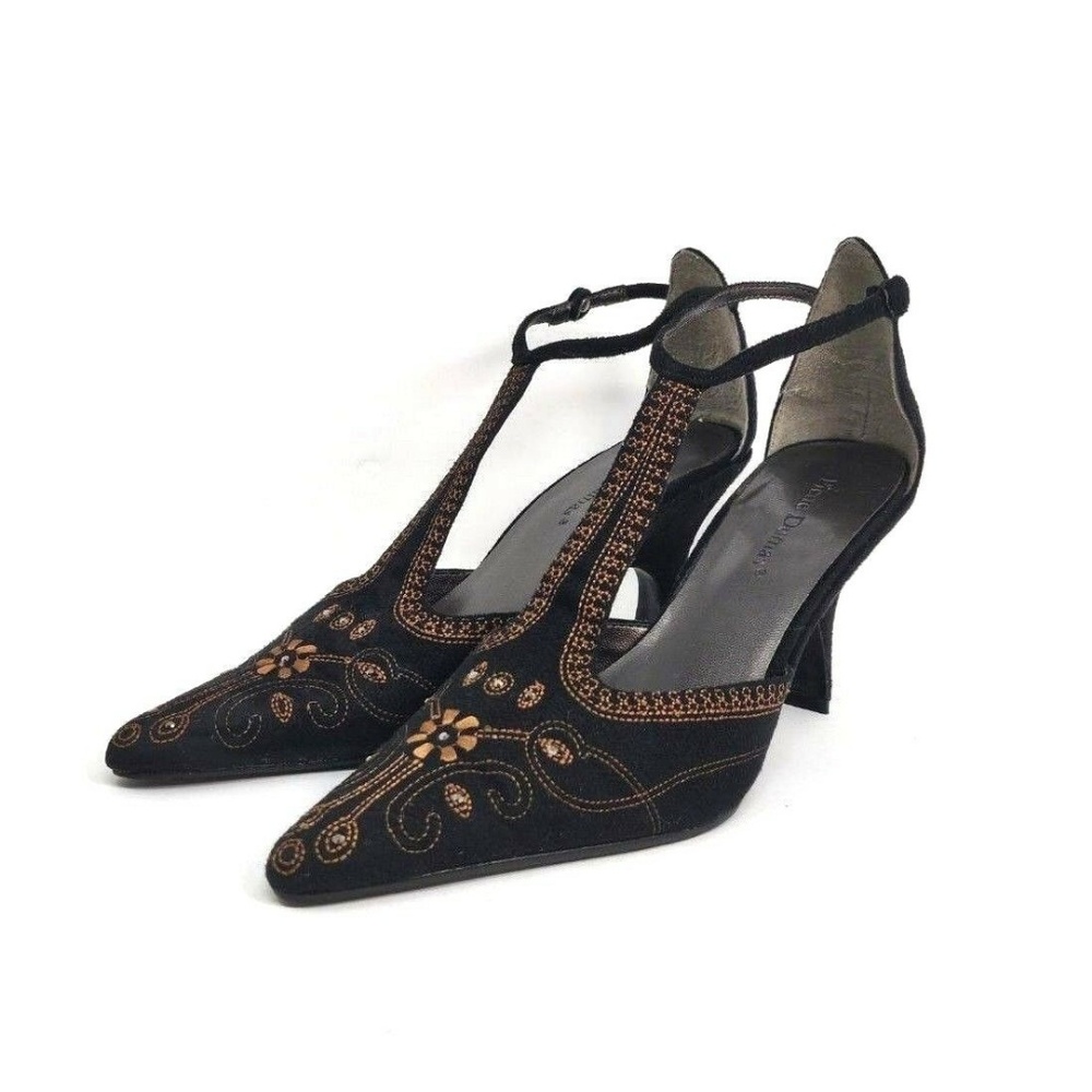 PIERRE DUMAS Embroidered Floral Slingback Heels